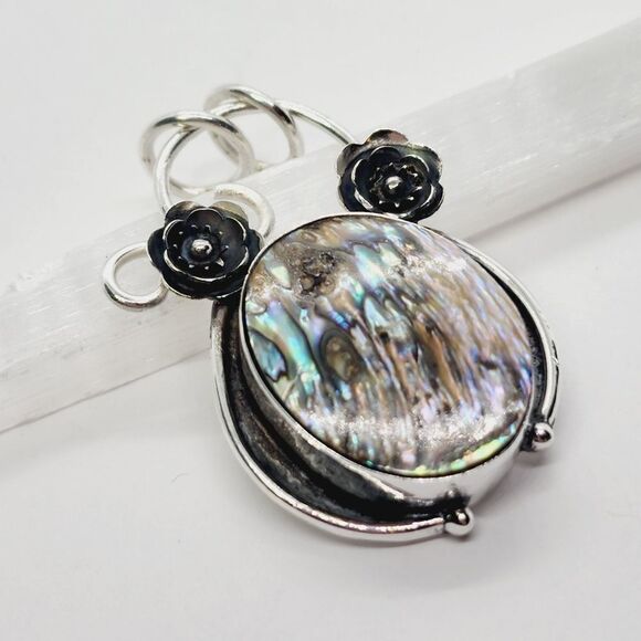 Abalone Shell Gemstone 925 Sterling Silver Pendant Jewelry 1.77" - Picture 3 of 3